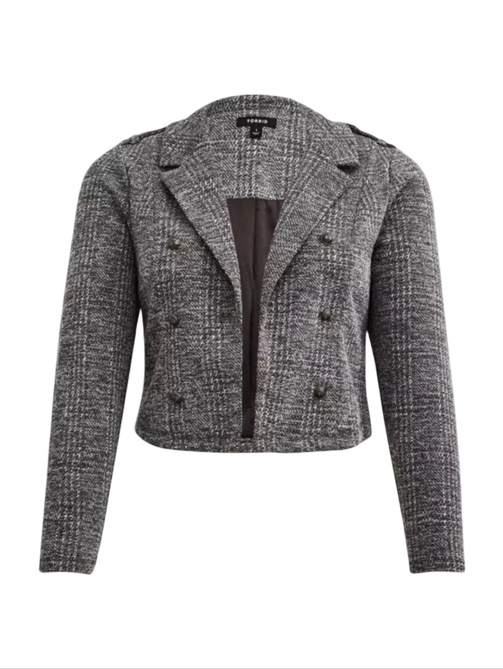 Torrid Womens Grey Plaid Double Breasted Cropped Blazer Jacket Plus Size 1‎ 1X